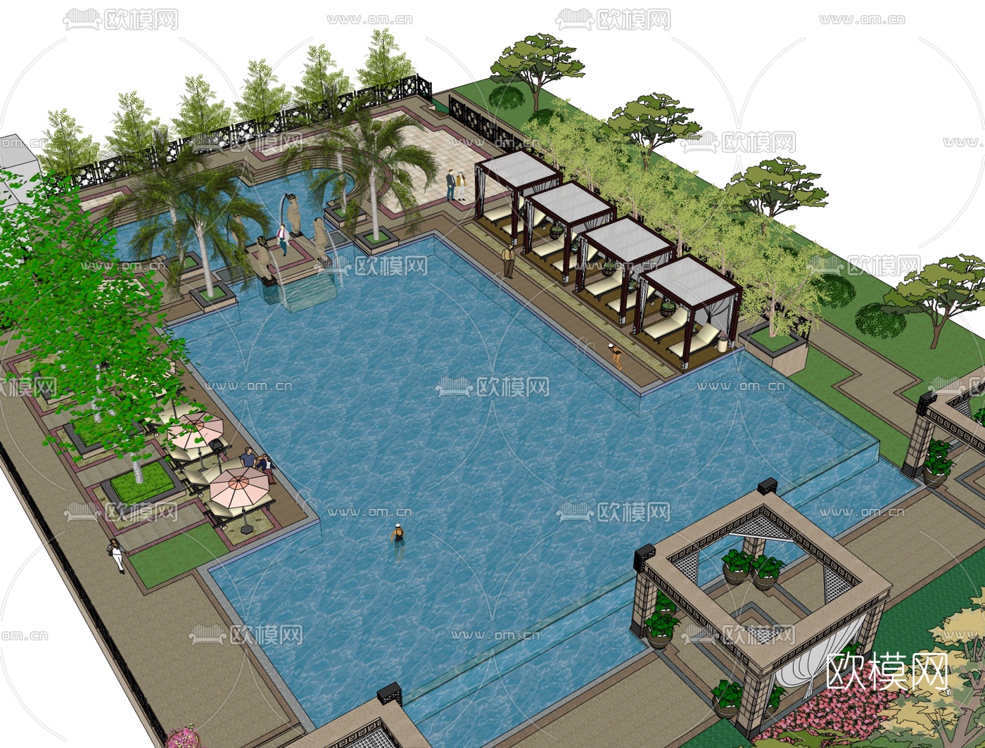 欧式泳池免费su模型下载