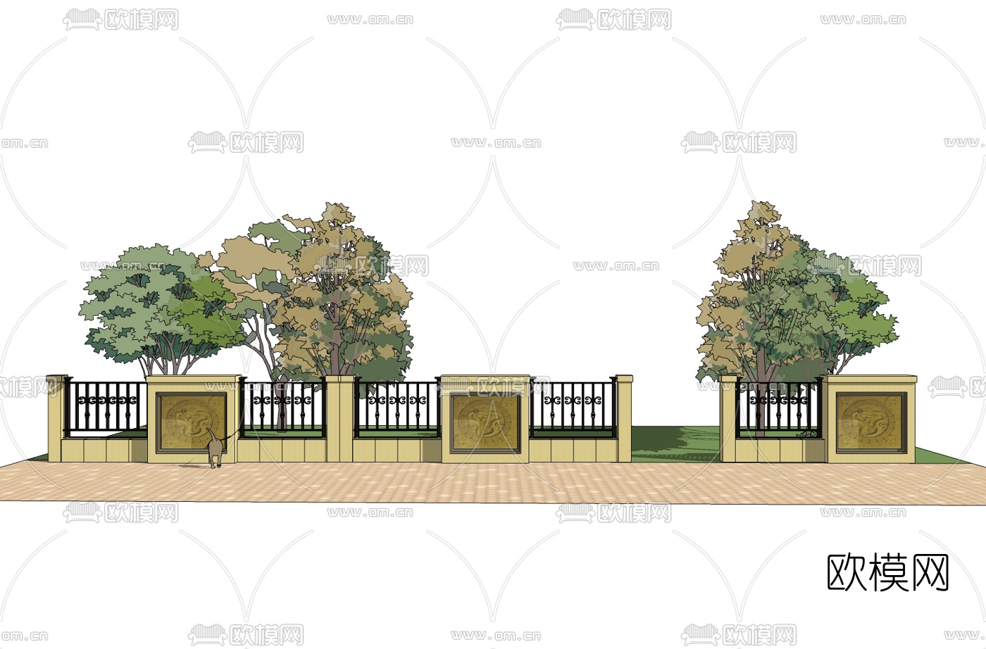 欧式围墙护栏免费su模型下载