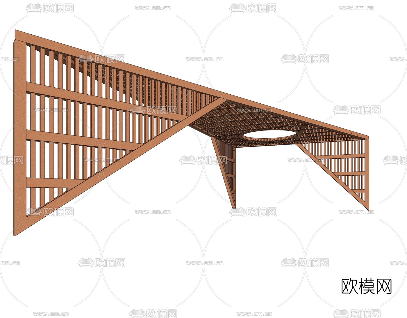 现代实木廊架免费su模型下载
