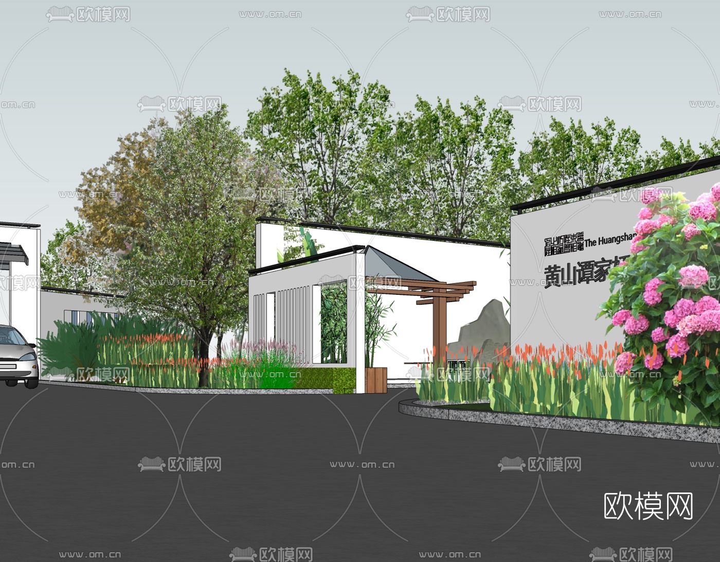 中式公园景观免费su模型下载
