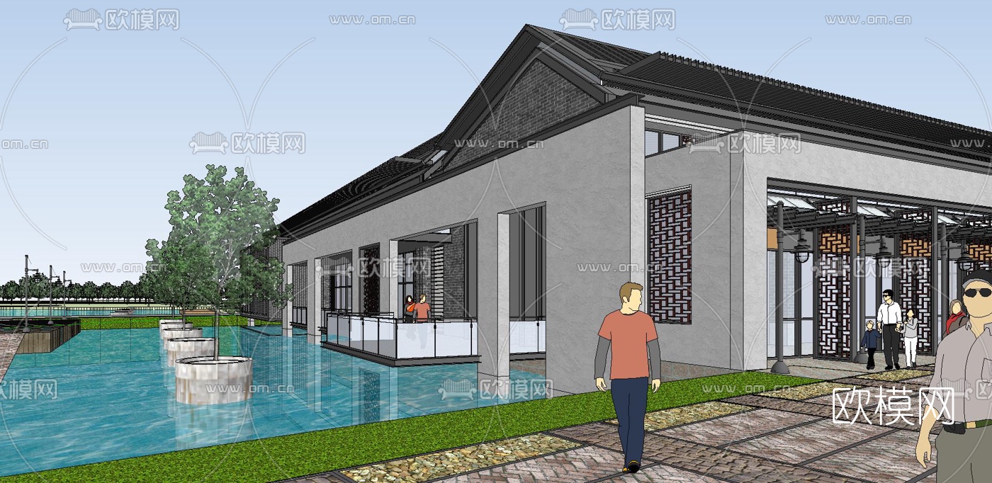 中式商业街su模型下载（渲染图3）