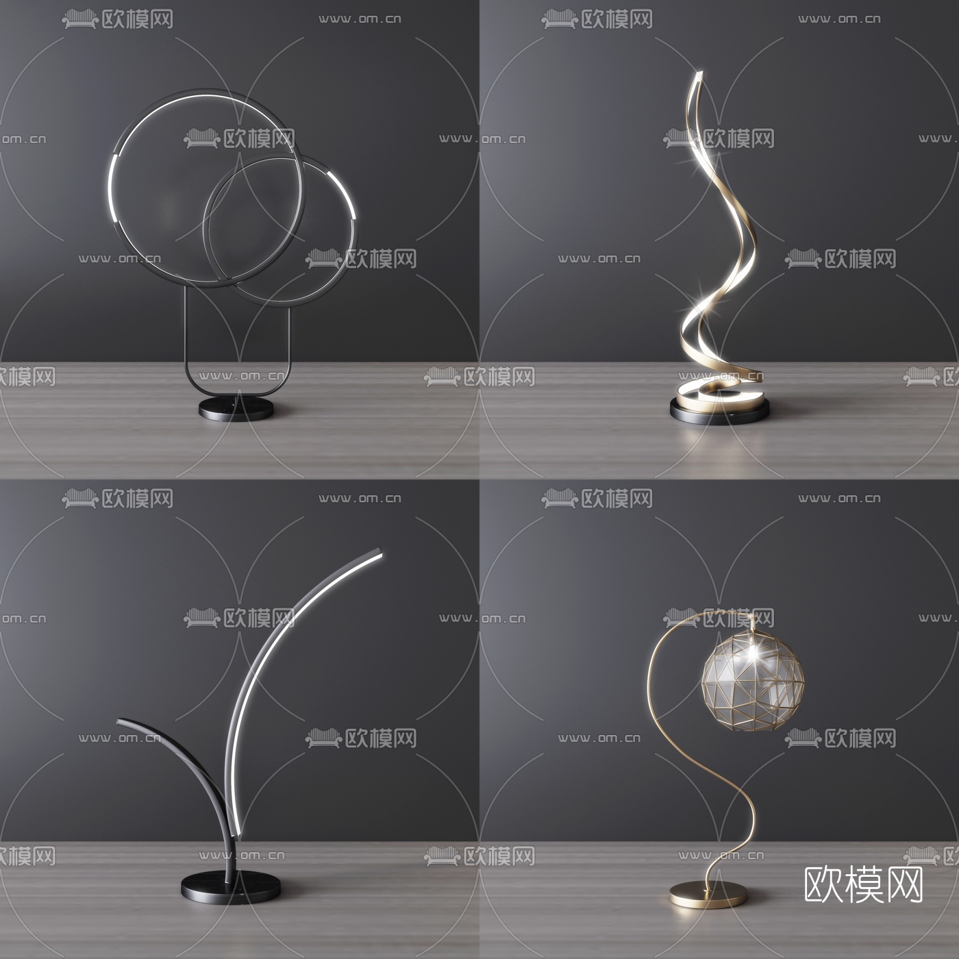 现代极简轻奢金属台灯组合3d模型