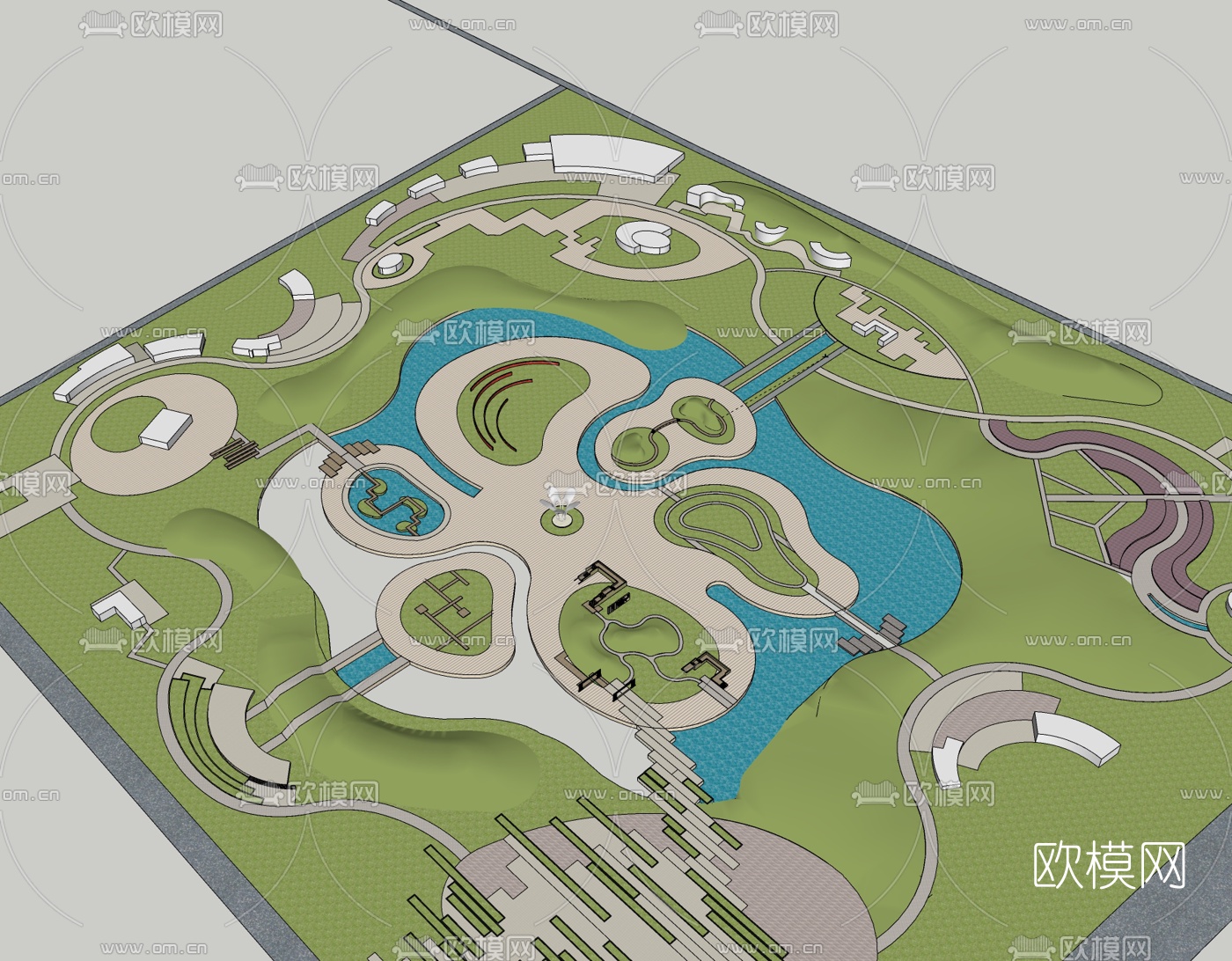 现代公园景观免费su模型下载