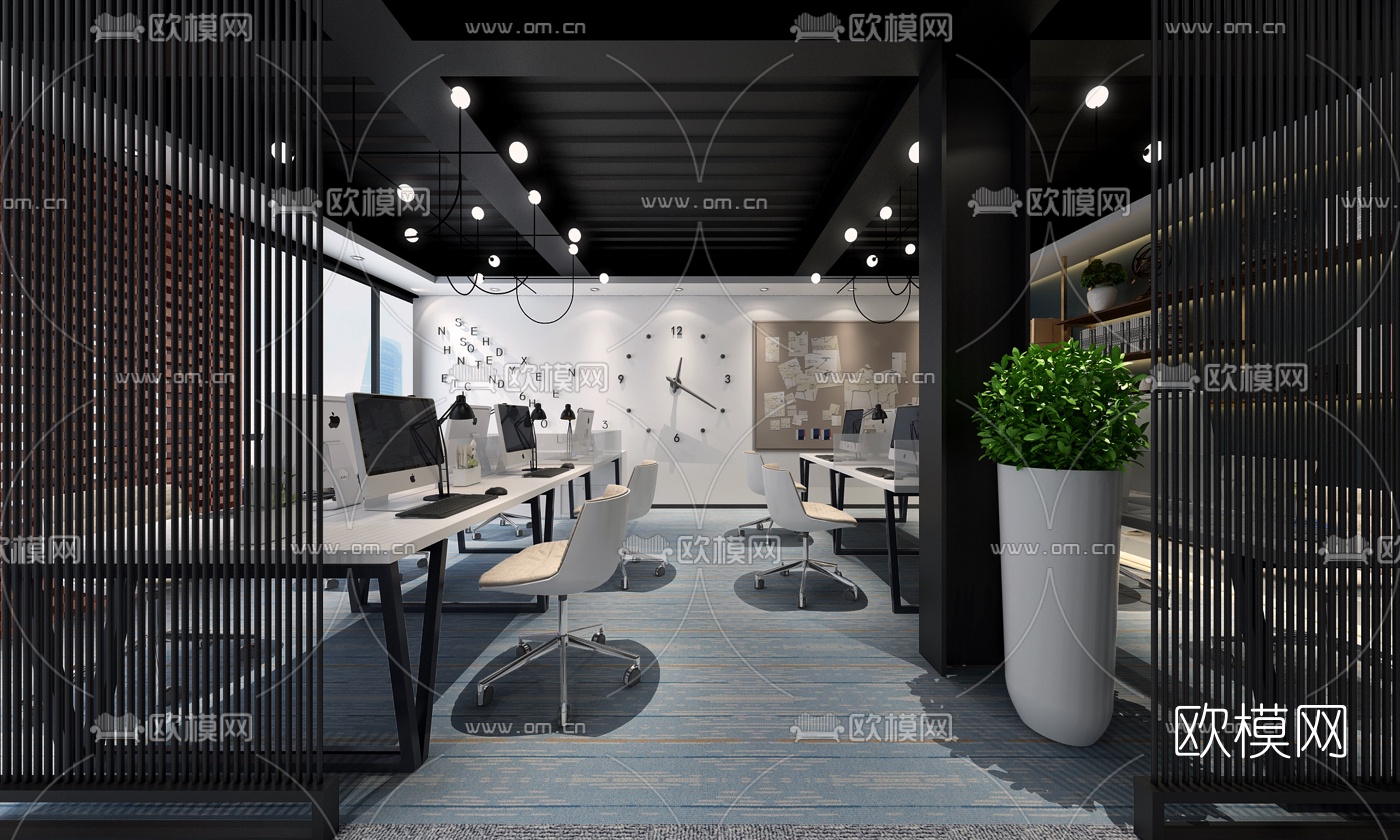 现代轻奢办公区走廊3d模型
