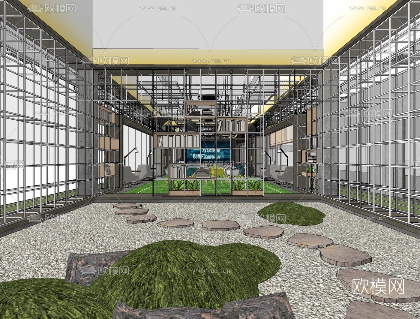 工业风办公室休息区会议室su模型下载（渲染图3）