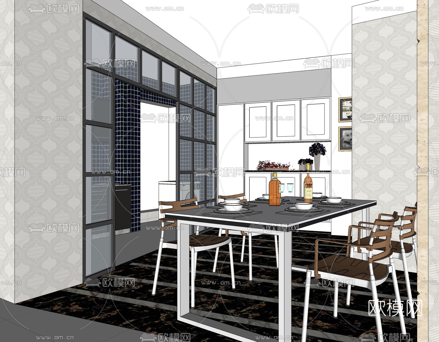 现代简约餐厅免费su模型下载