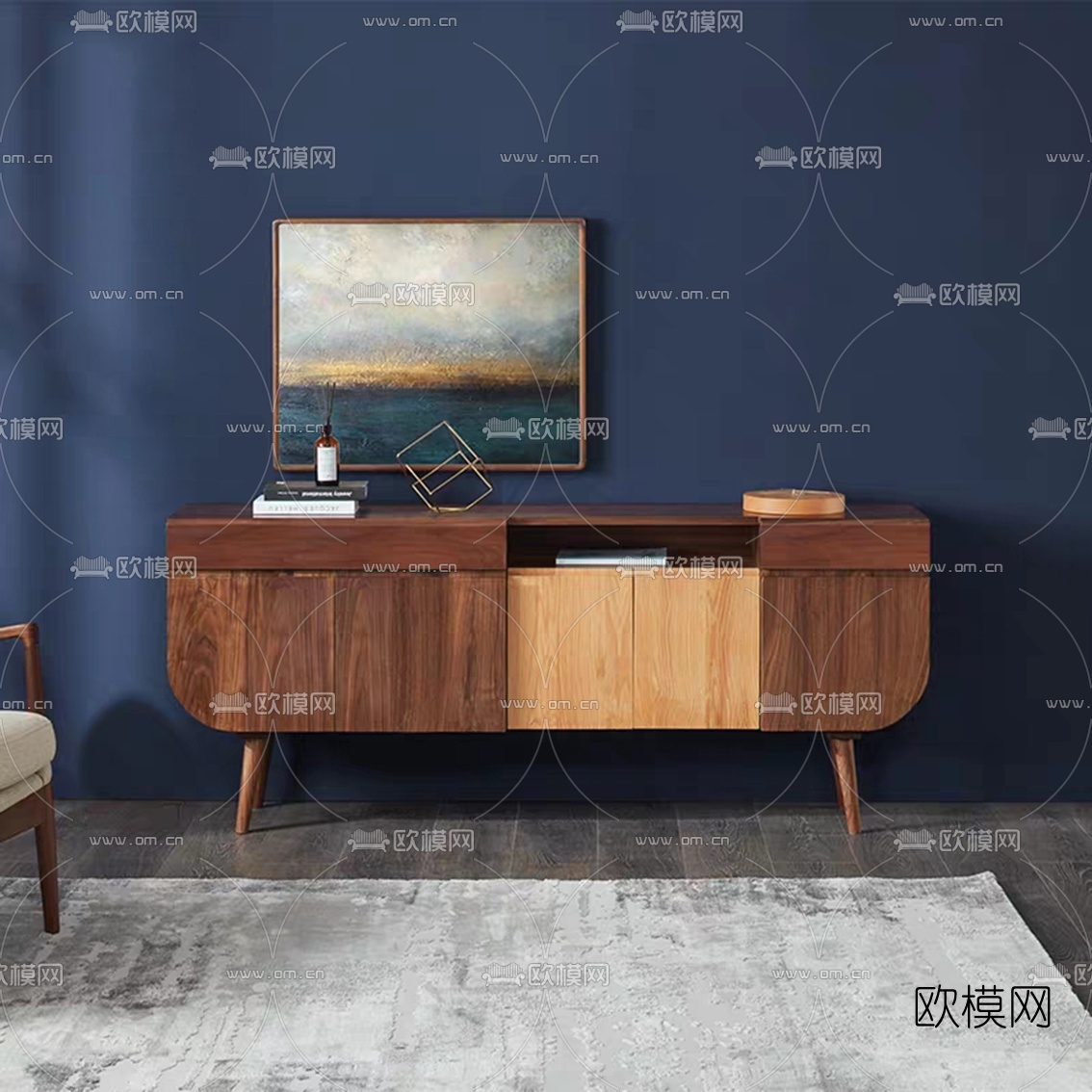 北欧实木电视柜su模型下载（渲染图1）