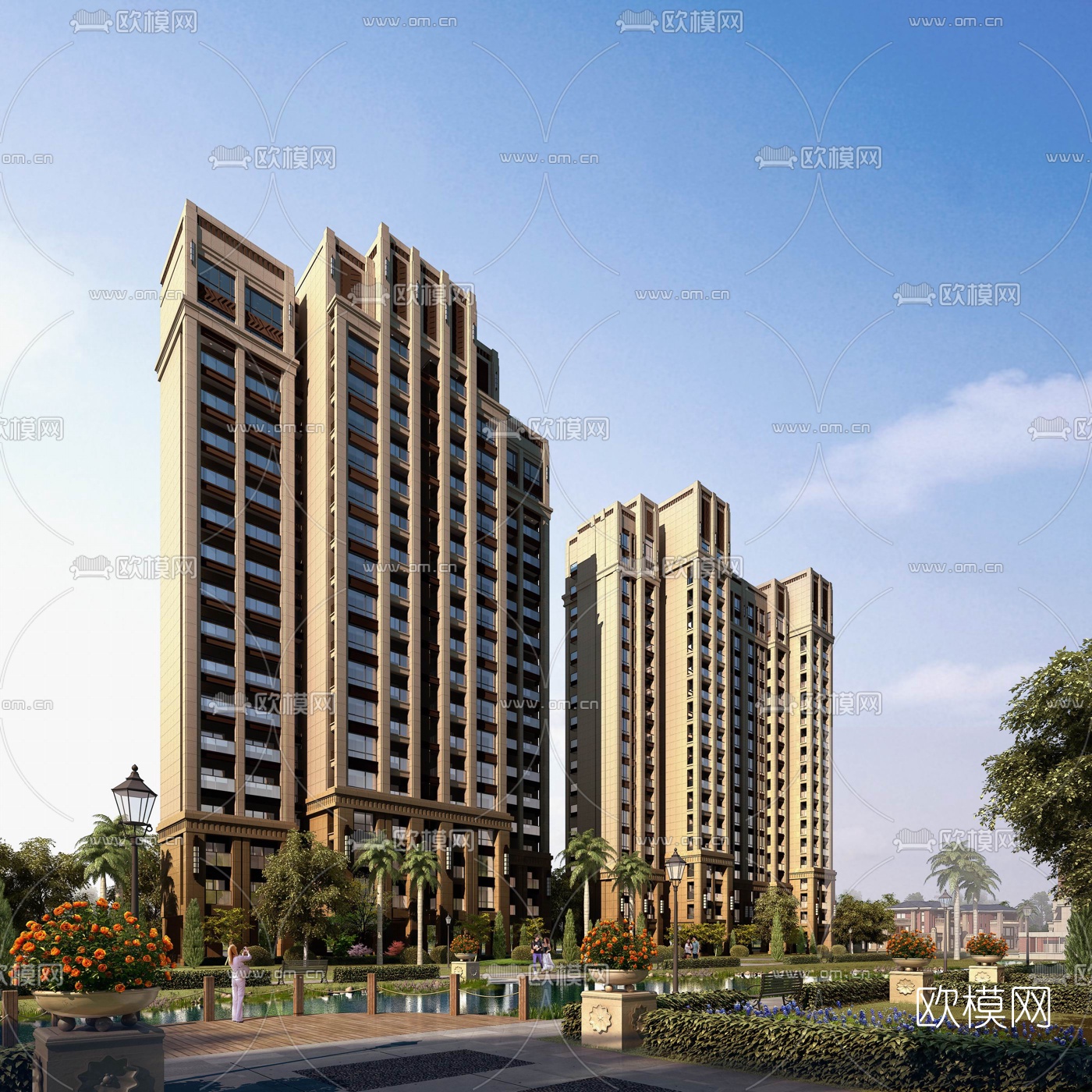 简欧高层住宅外观3d模型