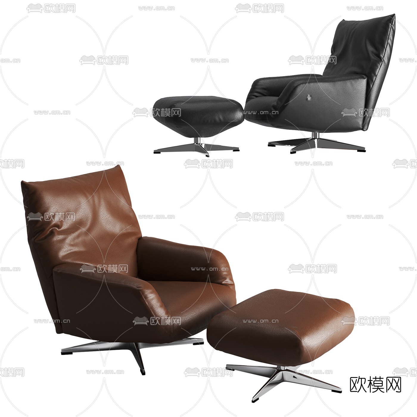 现代皮革休闲沙发3d模型下载（渲染图1）