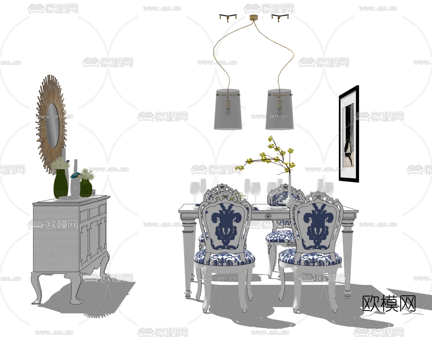 美式餐桌椅免费su模型下载