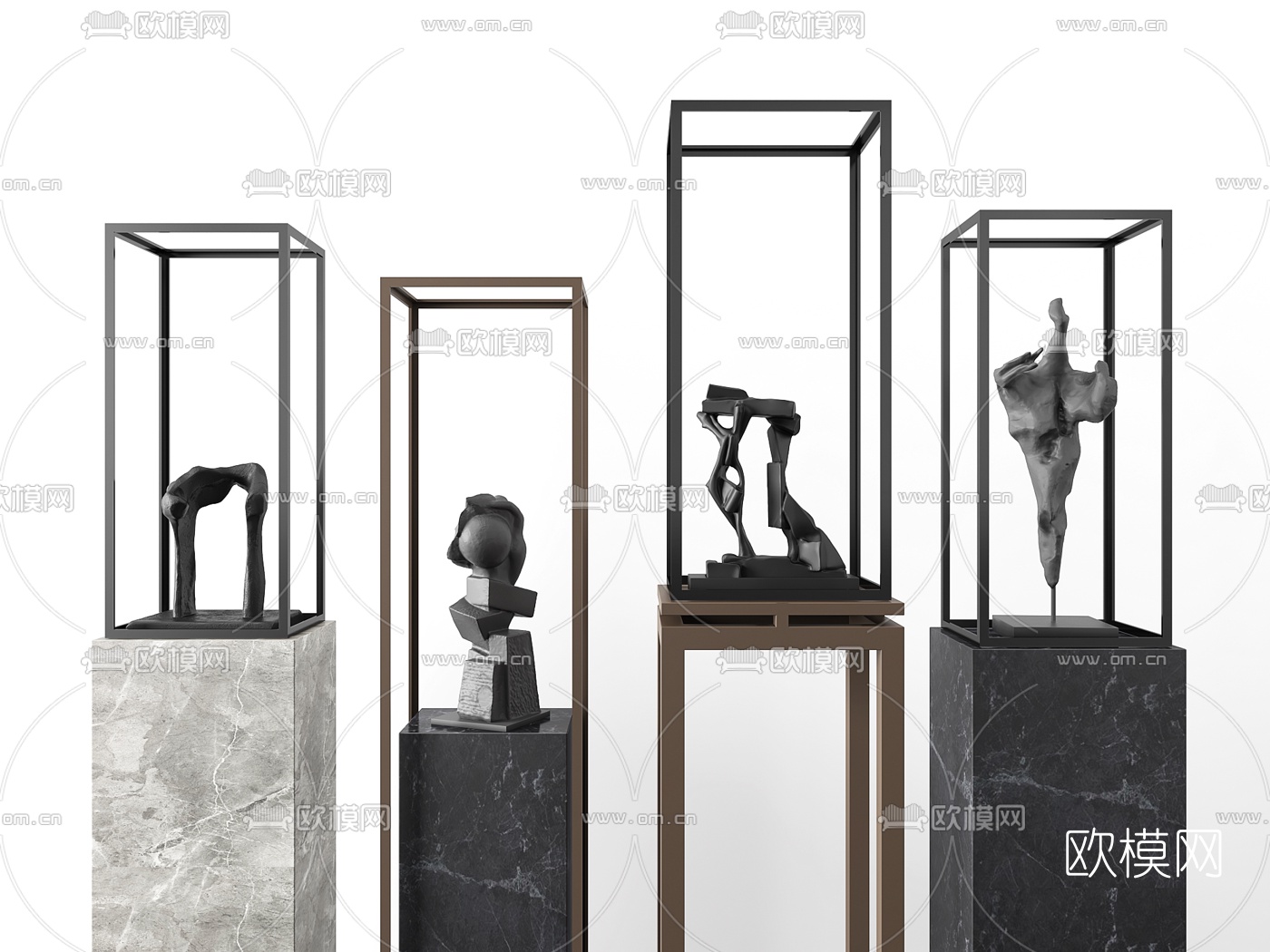 现代艺术雕塑摆件组合3d模型下载