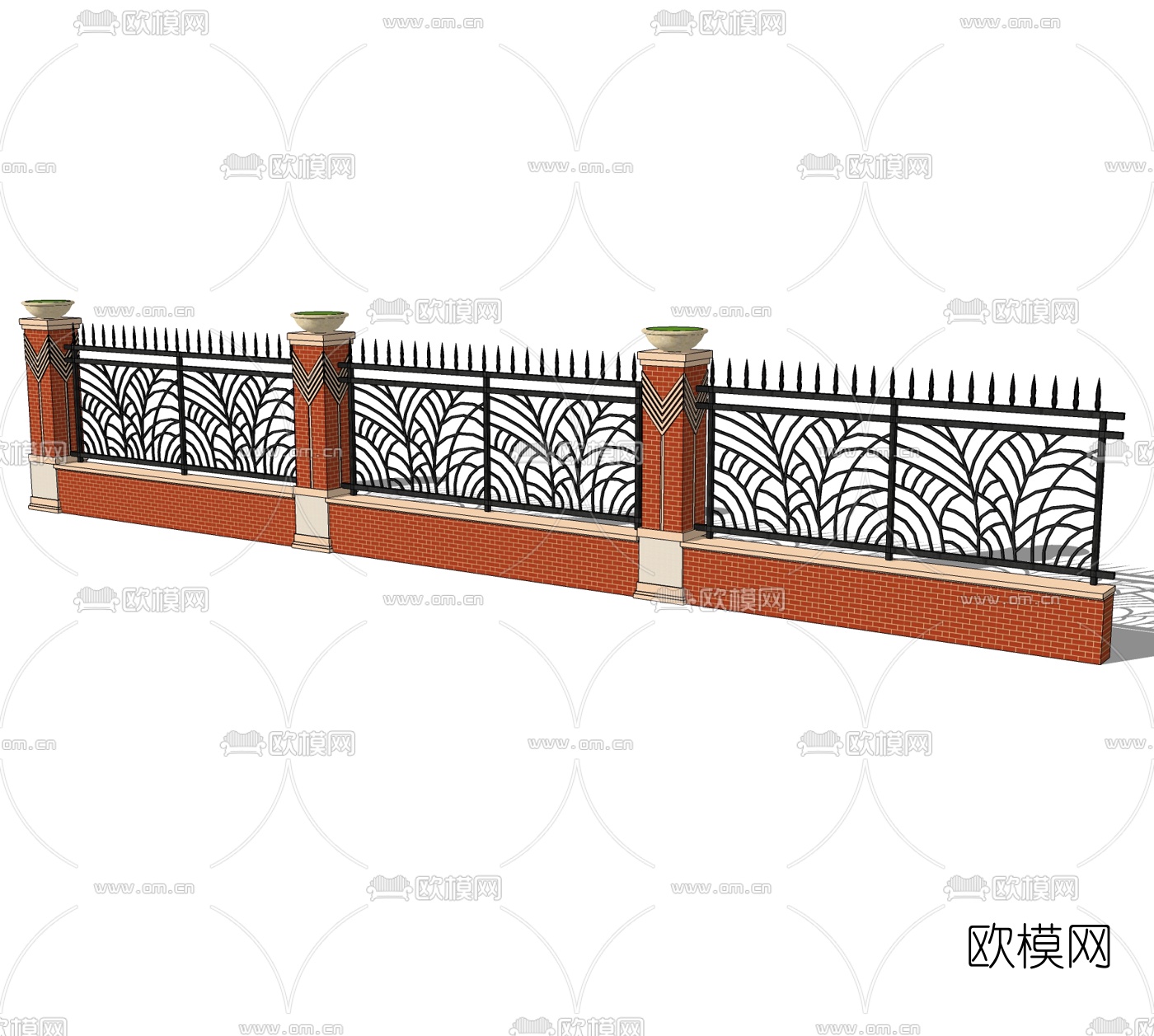 现代围墙护栏免费su模型下载