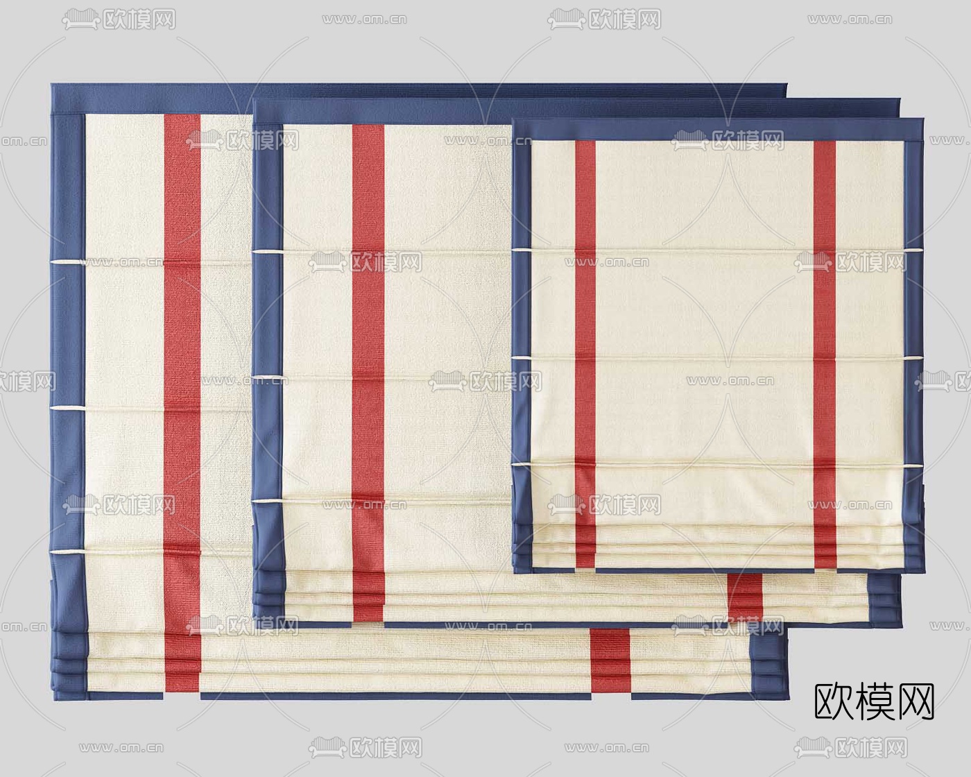 美式布艺窗帘组合3d模型下载