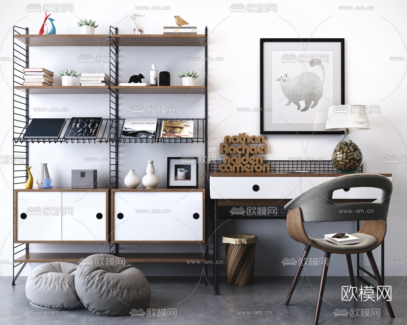 工业风书桌椅3d模型下载