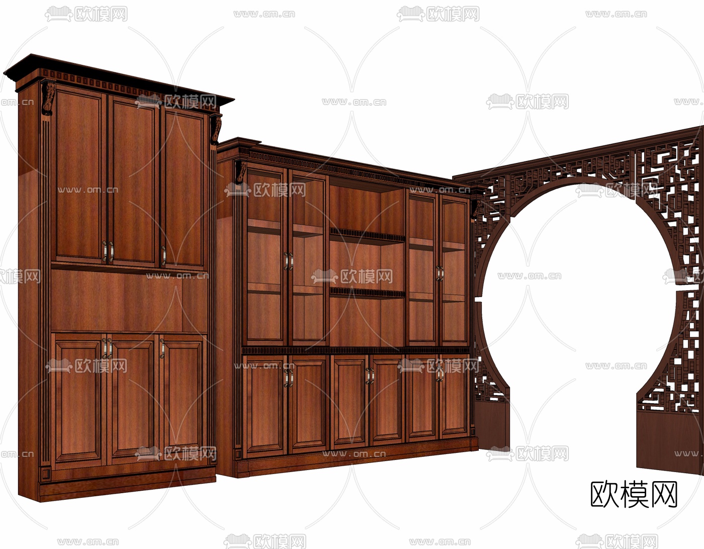 中式实木装饰柜免费su模型下载