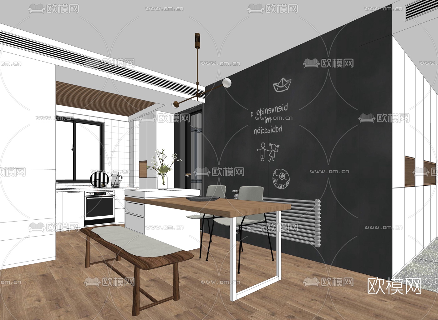 北欧餐厅su模型下载