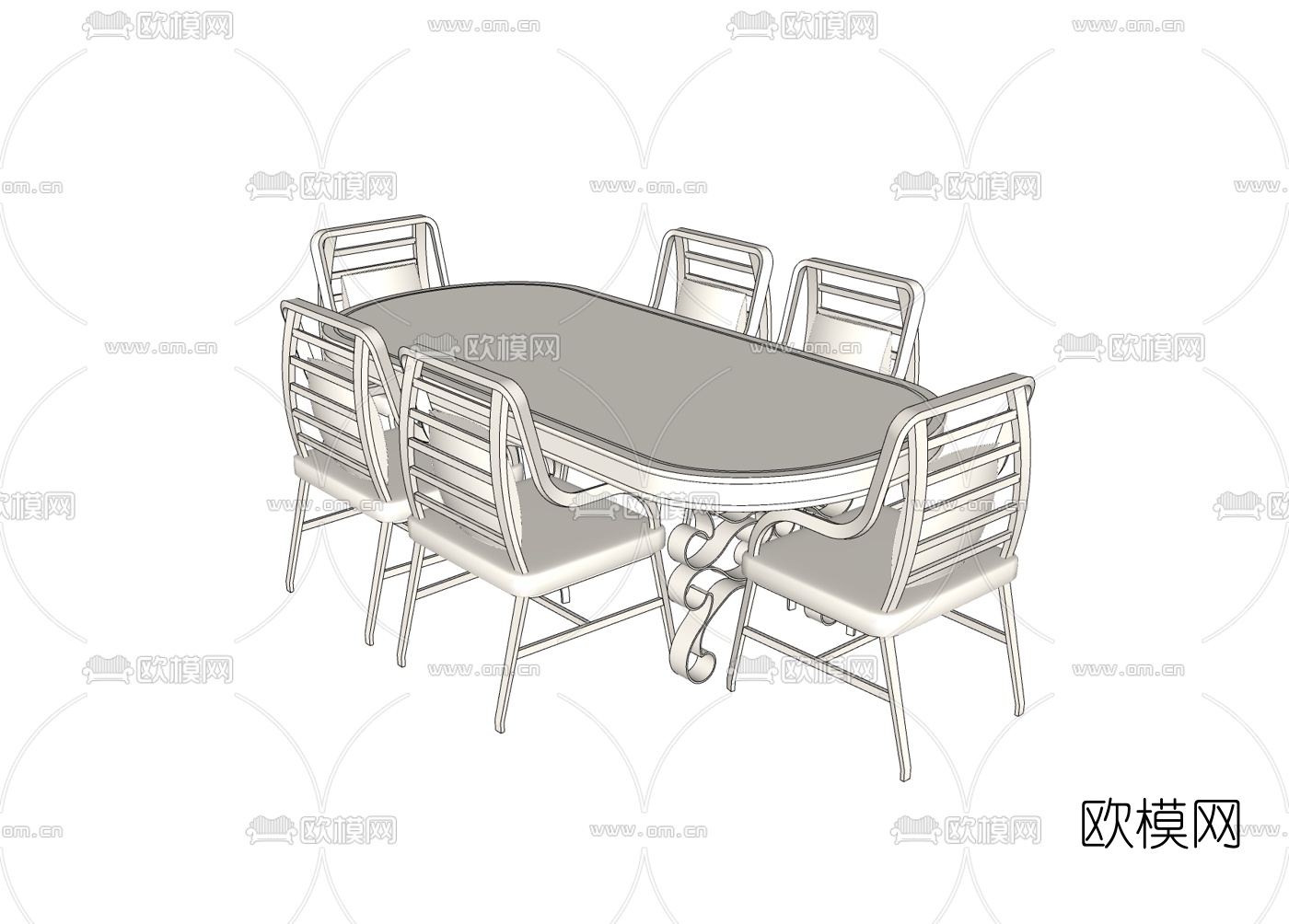 简美餐桌椅免费su模型下载