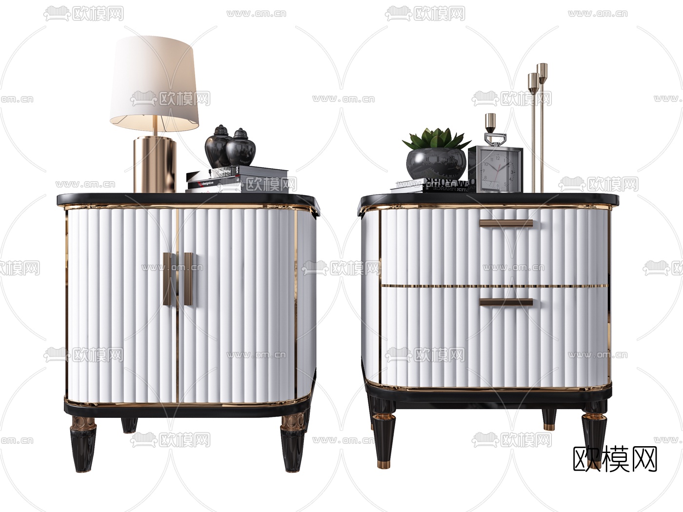 现代轻奢床头柜组合3d模型下载