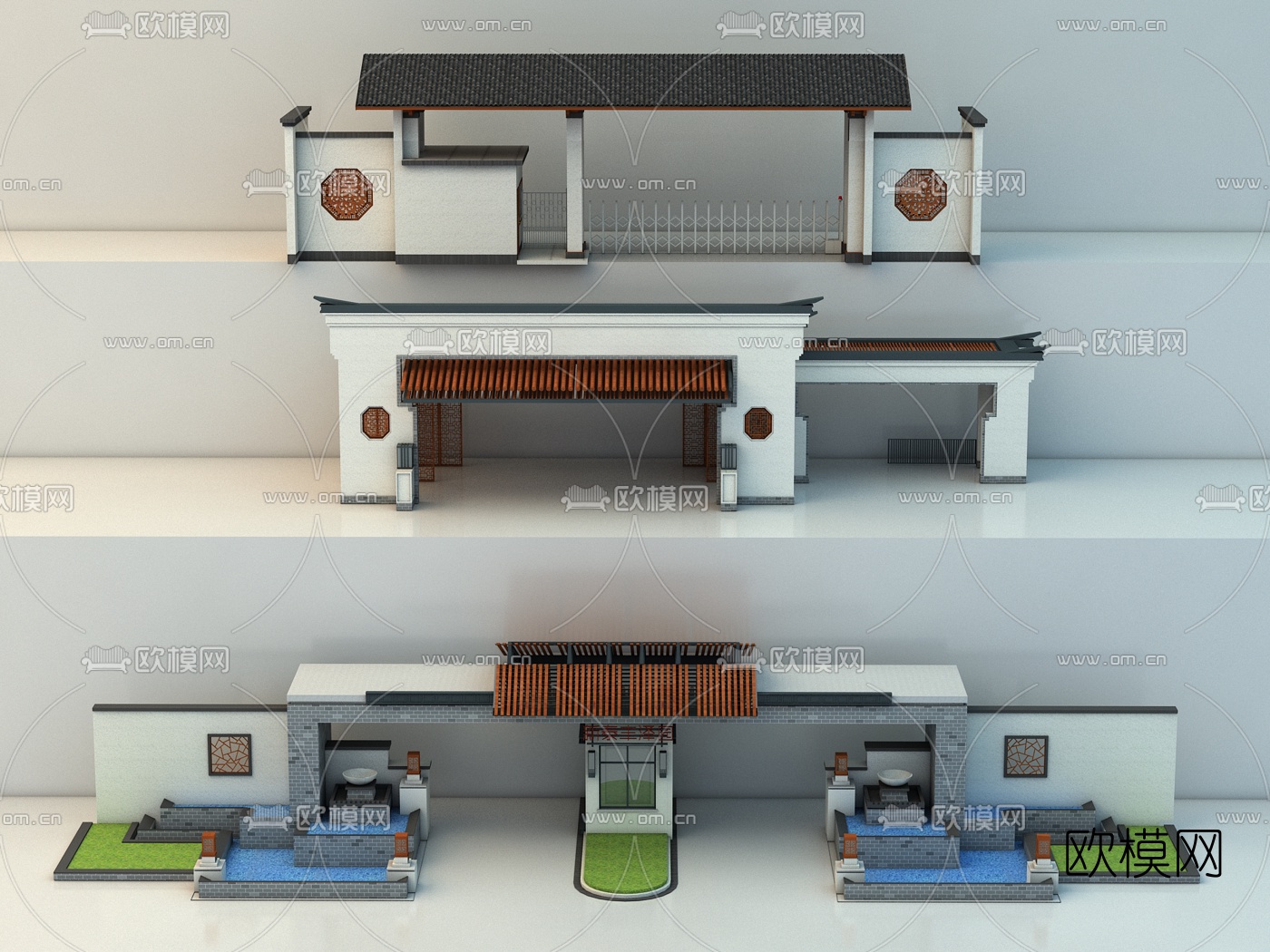 中式大门牌坊入口组合3d模型