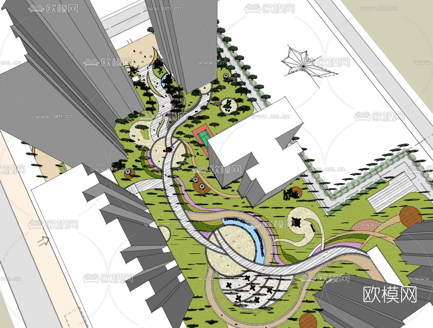 现代小区景观免费su模型下载
