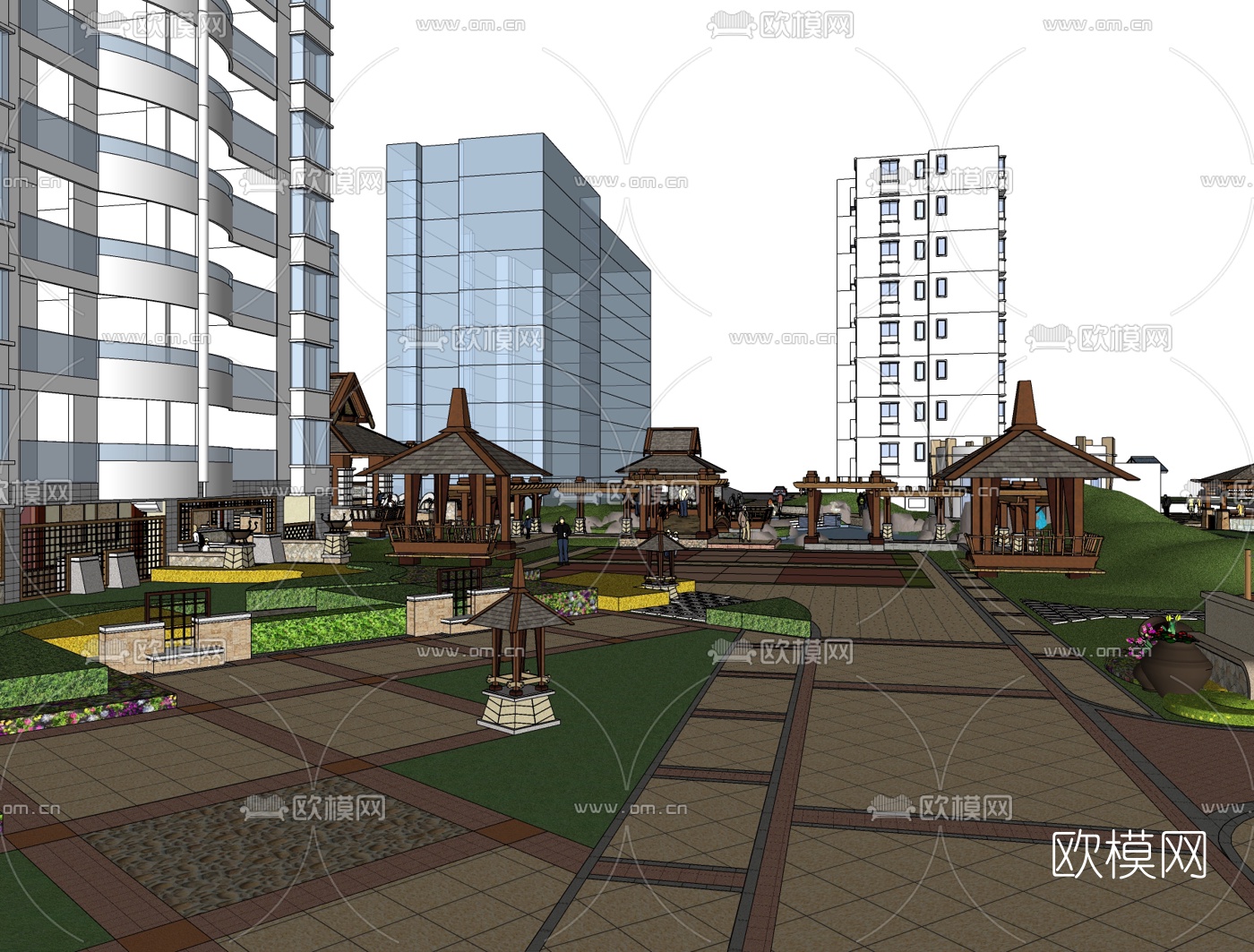 东南亚公园景观免费su模型下载（渲染图2）