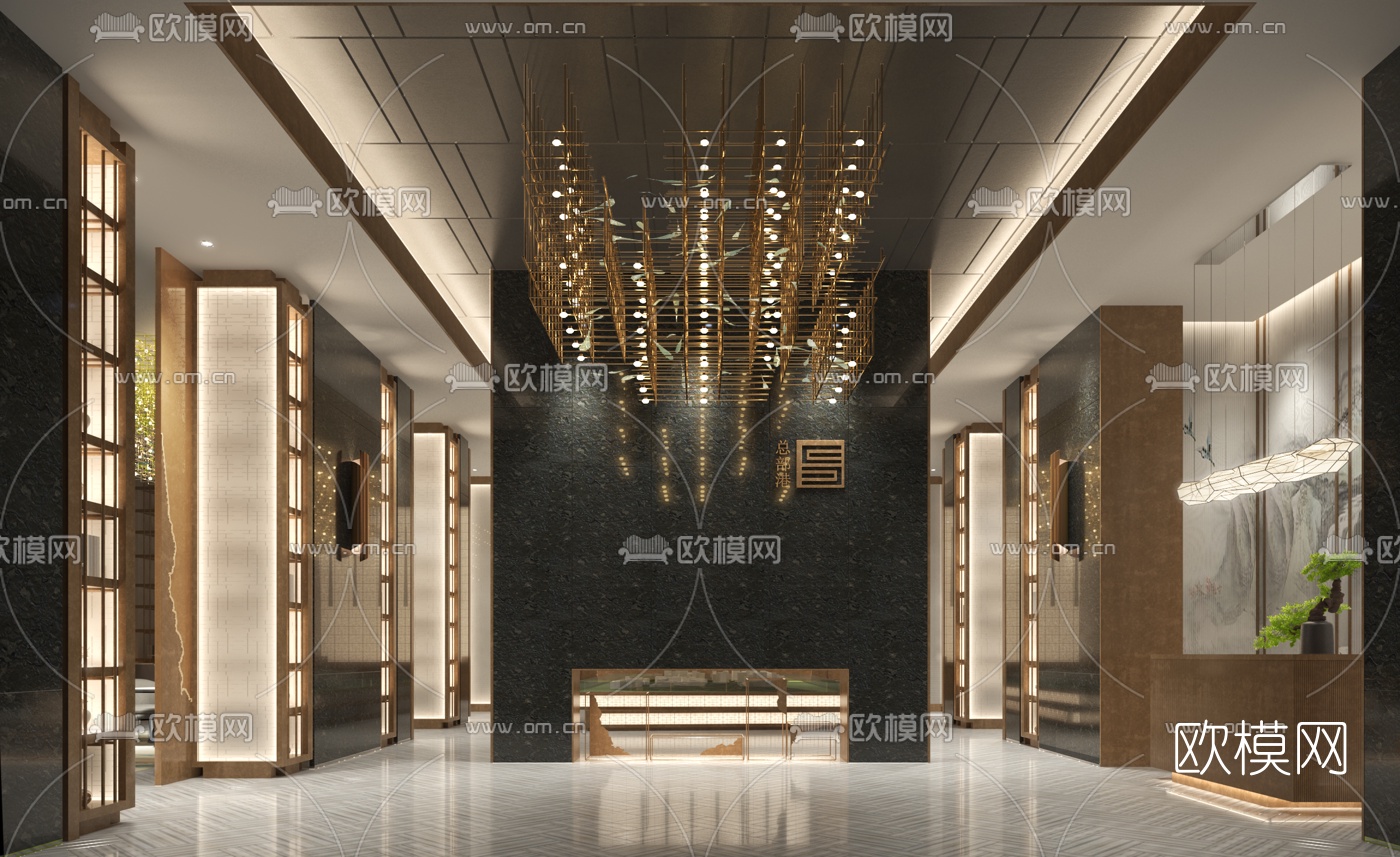 新中式售楼处大厅3d模型