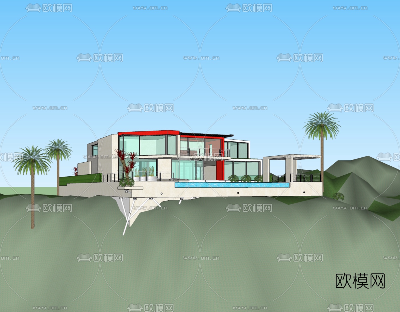 现代山地别墅免费su模型下载