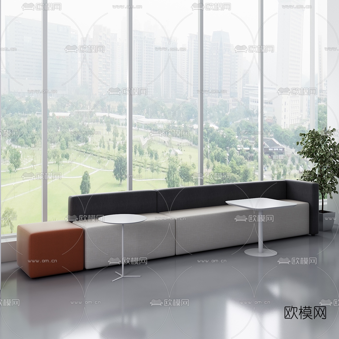 现代布艺休闲公用多人沙发3d模型