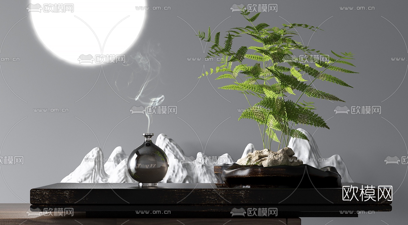 新中式盆栽摆件组合3d模型