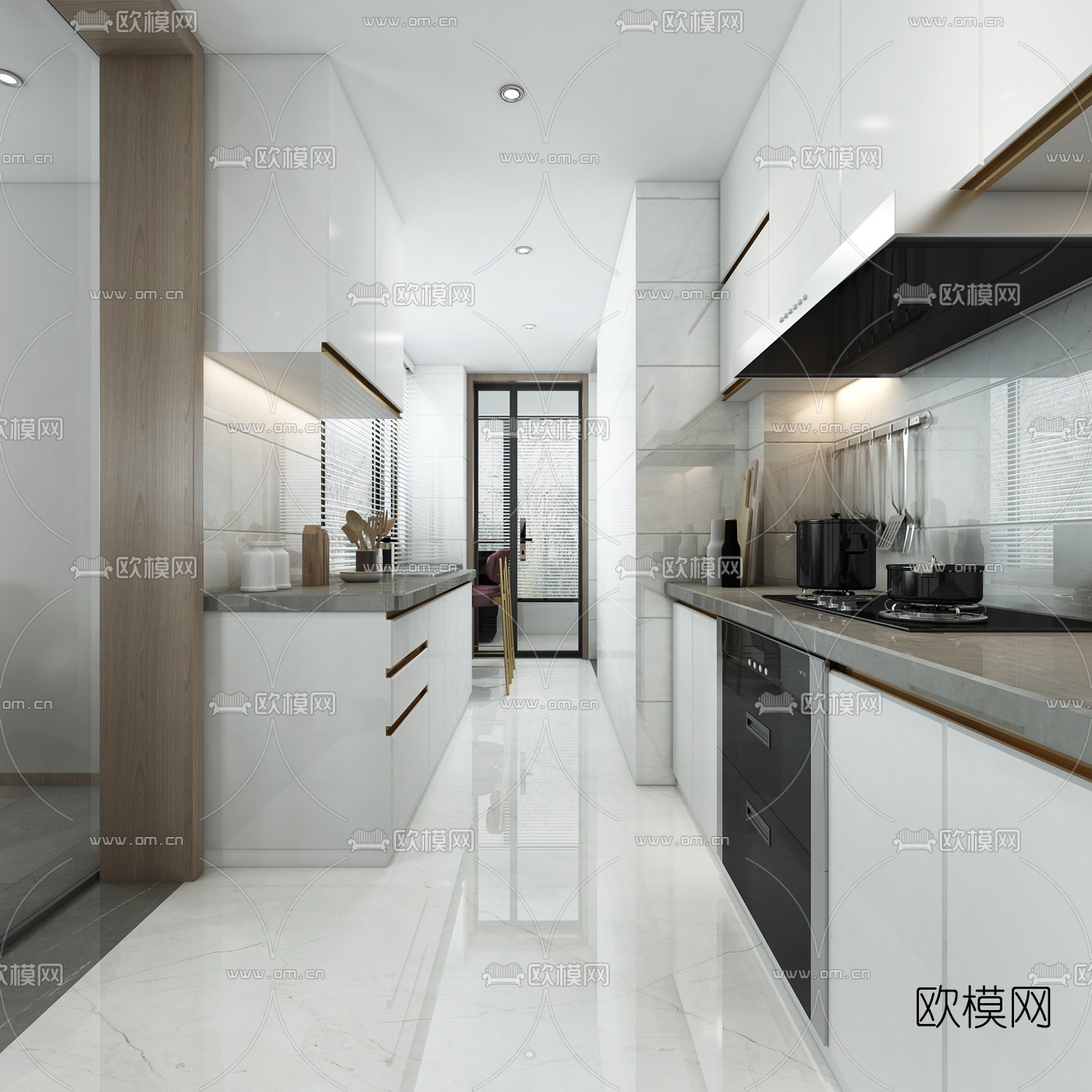 现代轻奢客厅餐厅厨房3d模型