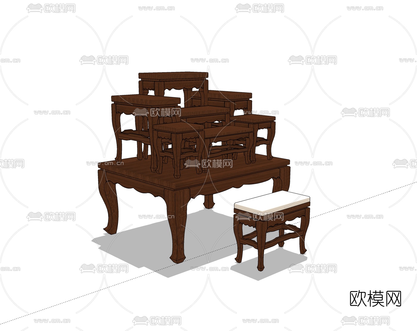 中式桌子凳子免费su模型下载