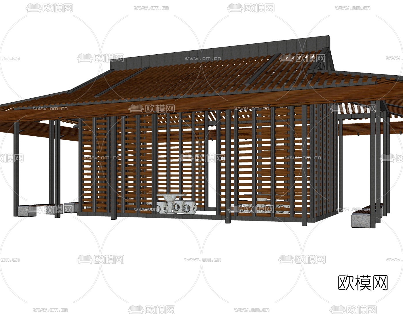 新中式廊架亭子免费su模型下载