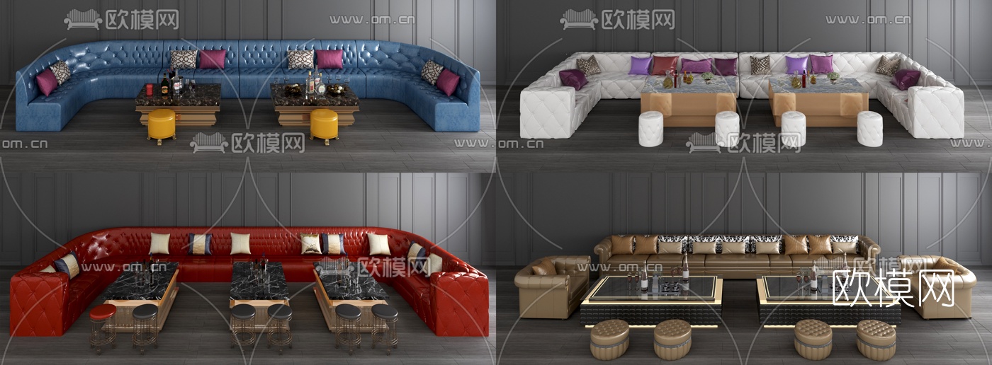 欧式ktv多人沙发茶几组合3d模型