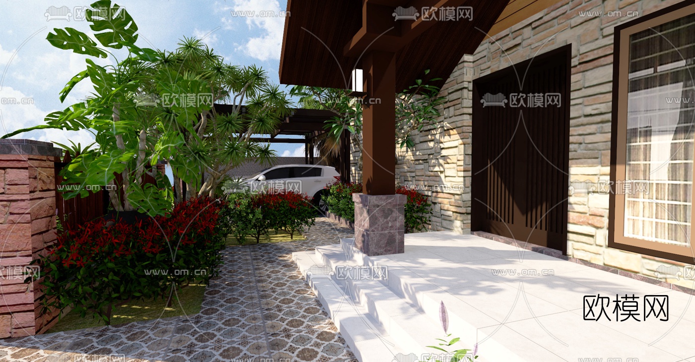 东南亚别墅外观su模型下载（渲染图2）