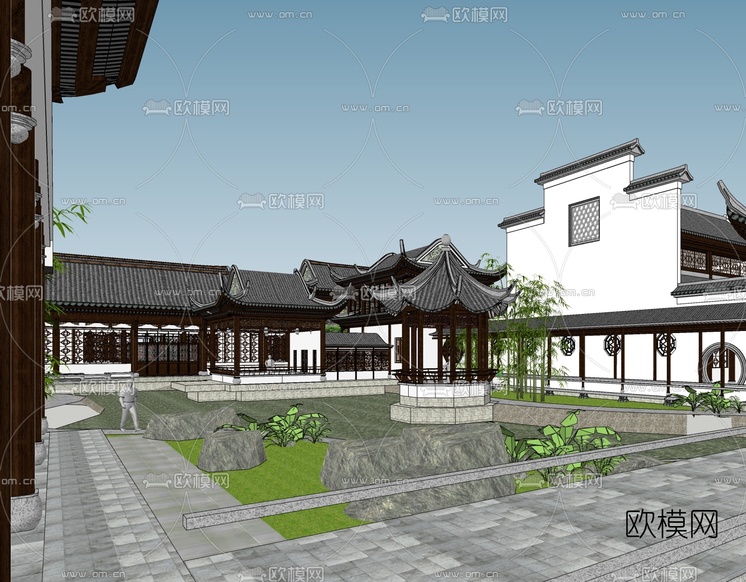 中式庭院花园景观免费su模型下载_ID10396634_sketchup模型下载-欧模网