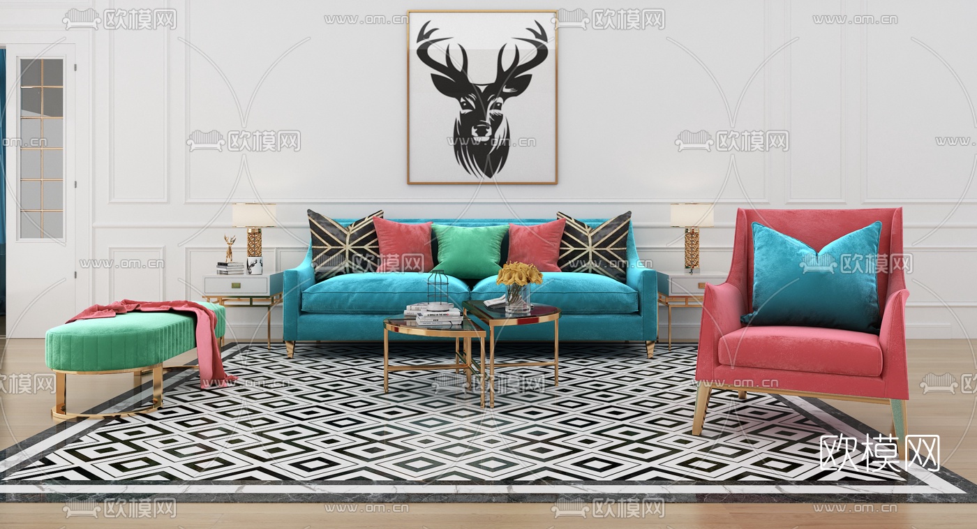 后现代轻奢布艺沙发组合3d模型下载