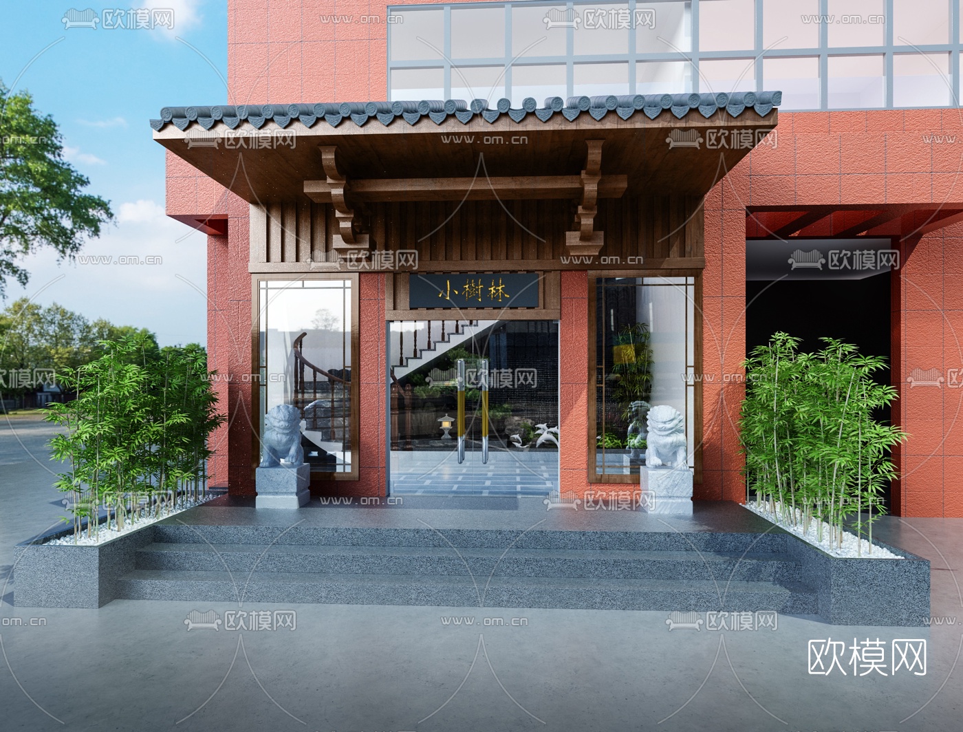 新中式会所楼梯间3d模型