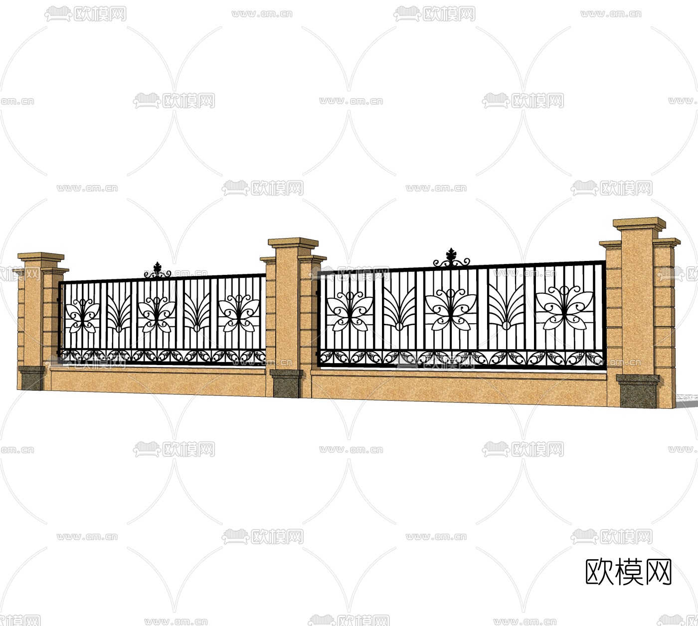 现代围墙护栏免费su模型下载
