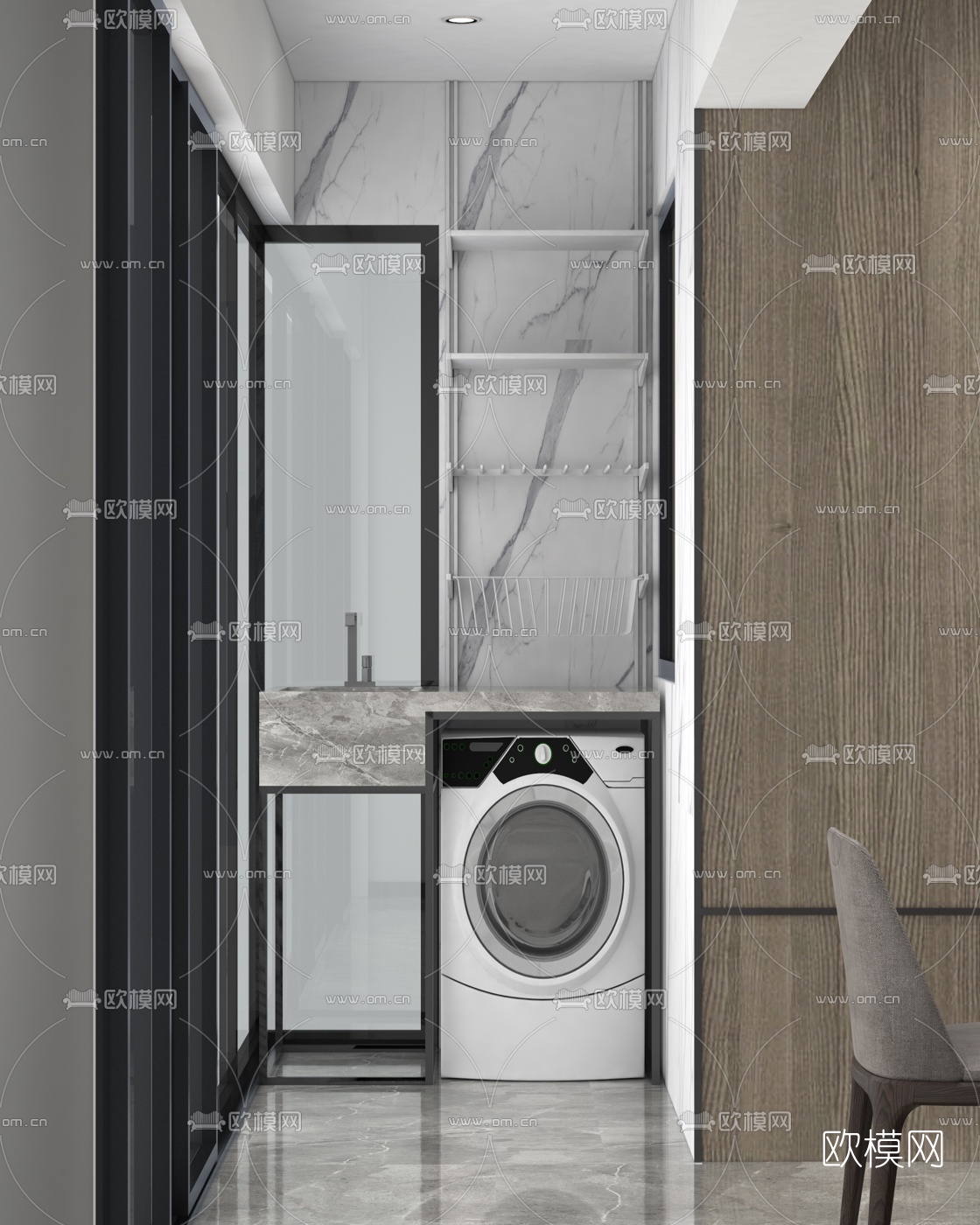 现代阳台洗衣房3d模型