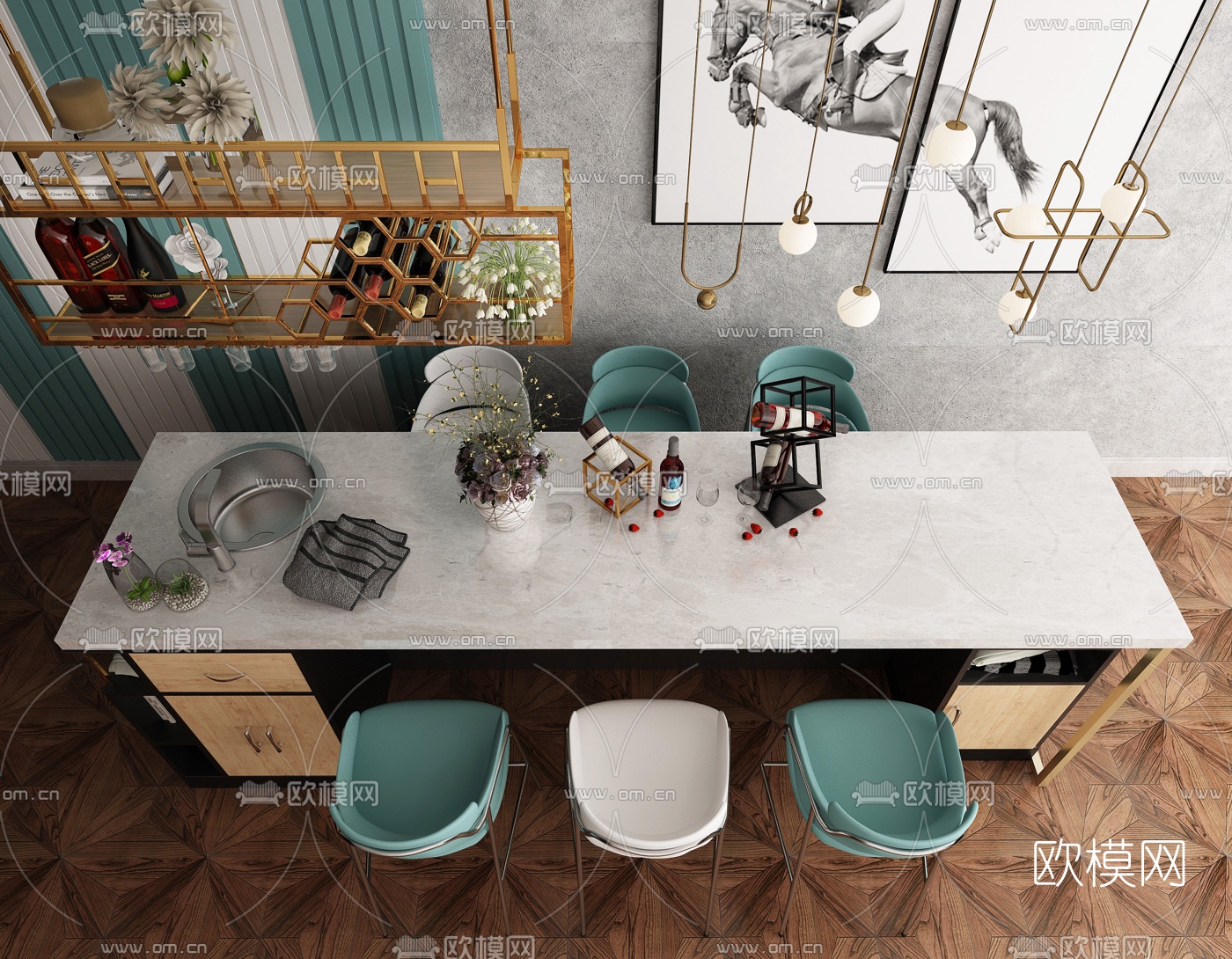 北欧吧台餐桌3d模型下载（渲染图2）