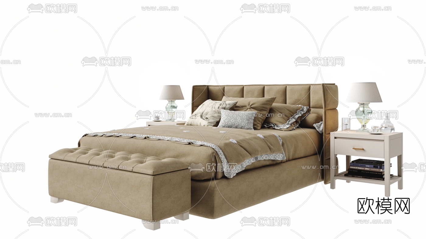 欧式双人床组合3d模型下载