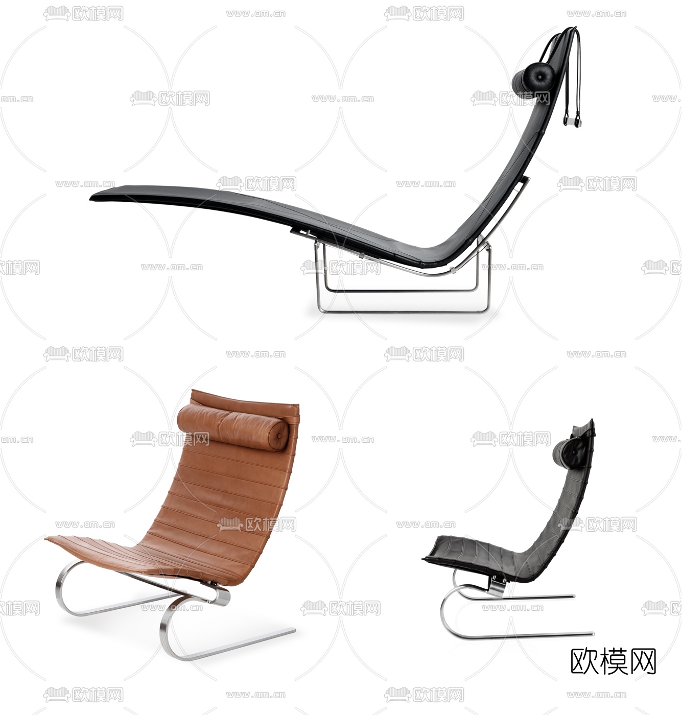 现代皮革休闲躺椅3d模型