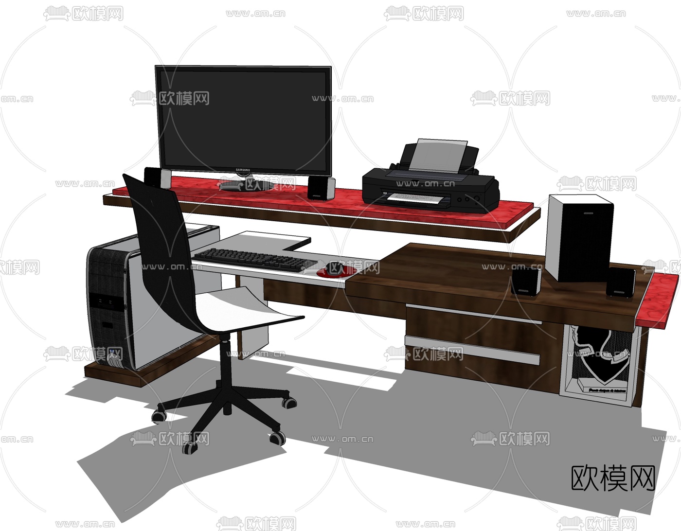 现代书桌电脑桌免费su模型下载