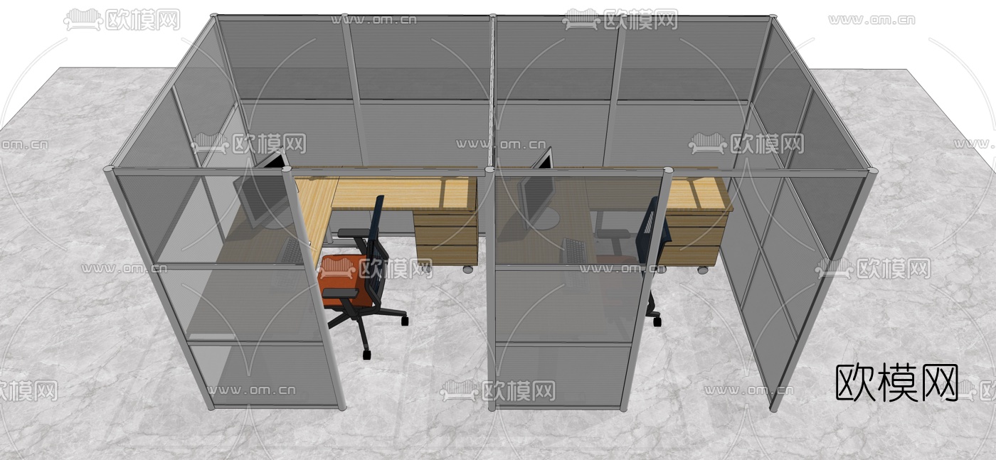 现代办公卡位su模型下载（渲染图1）