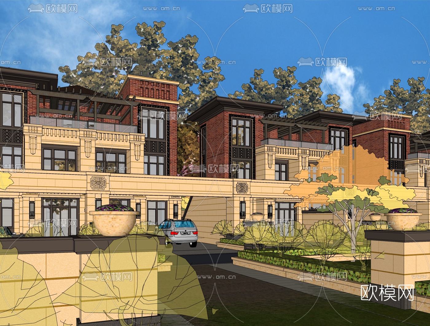 新古典连排别墅su模型下载