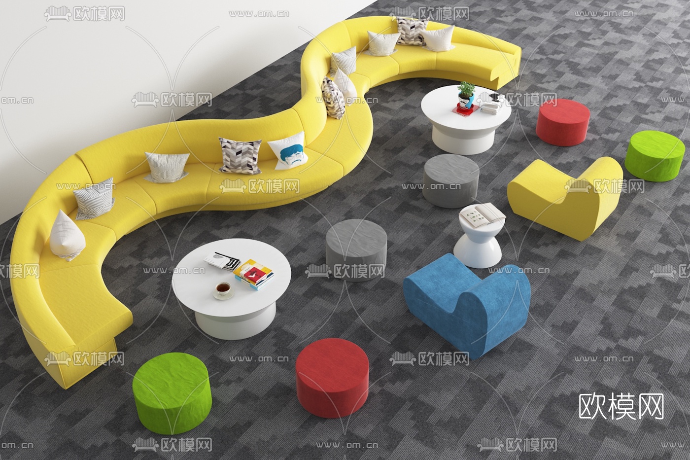 现代布艺创意公用沙发组合3d模型