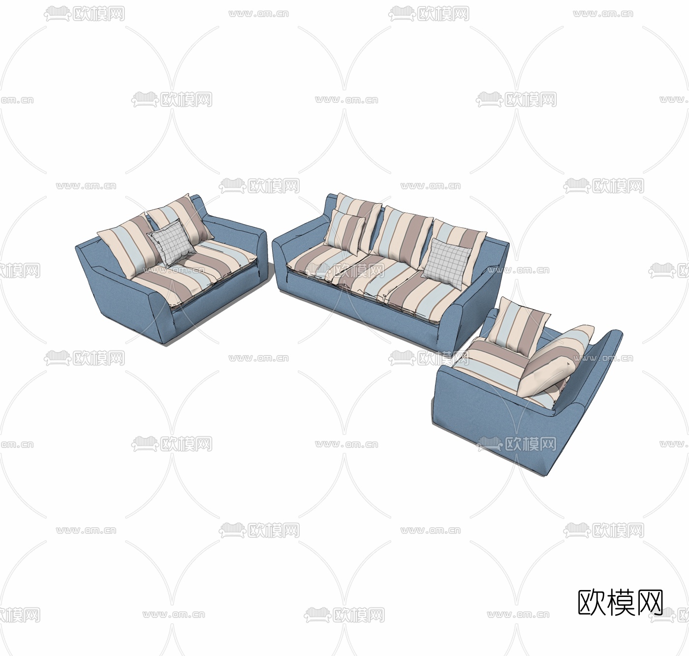 简欧布艺沙发组合免费su模型下载