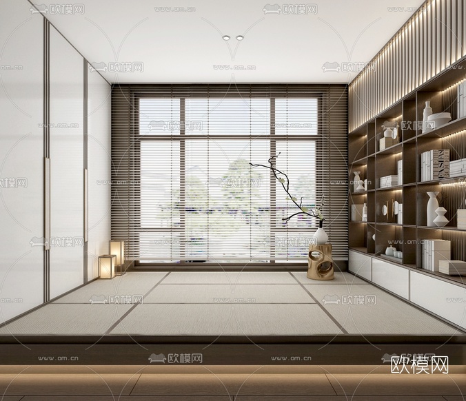 中式禅意榻榻米书房3d模型下载