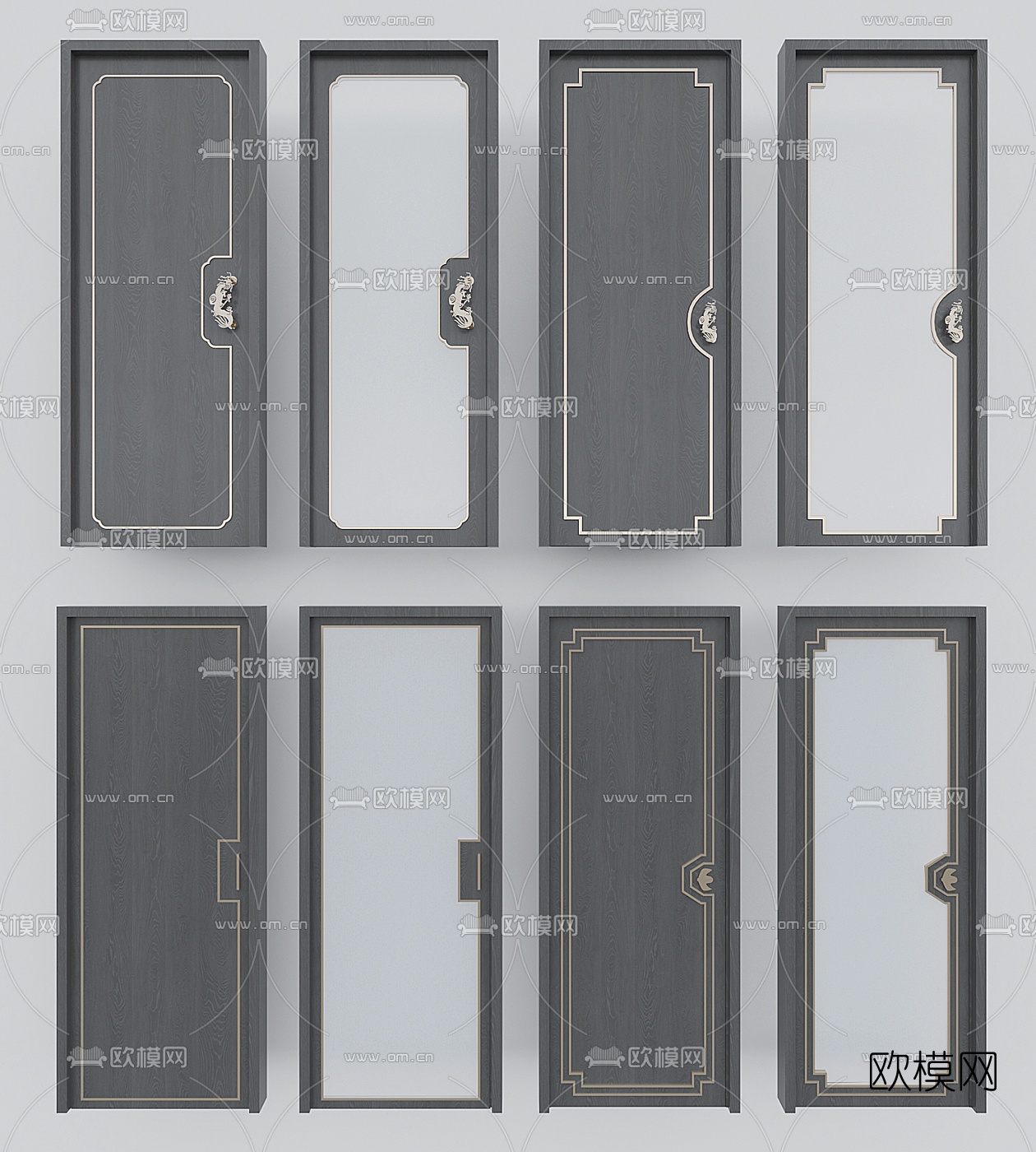 新中式单开门推拉门3d模型