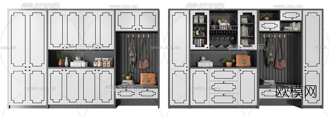后现代多功能鞋柜组合3d模型下载
